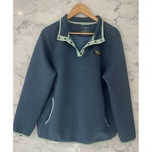 L.L. Bean Women's 1X Reg Snap Fleece Pullover – Blue w/ Mint Trim